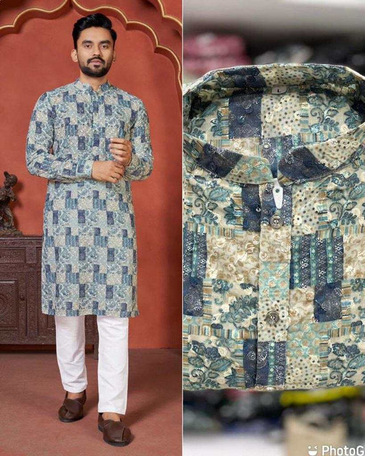 Men’s Traditional Wear Schiffli Kurta Set – Premium PC Cotton Embroidered Festive Outfit