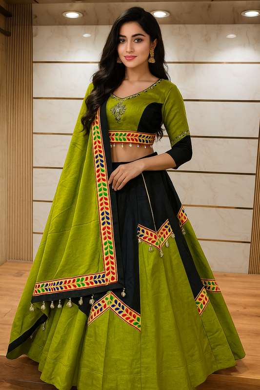 Parrot and Black Chaniya Choli