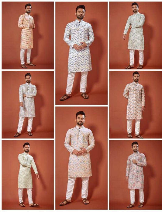 Men's Lucknowi Chikankari Digital Print Cotton Kurta –Leela Straight Fit Ethnic Wear