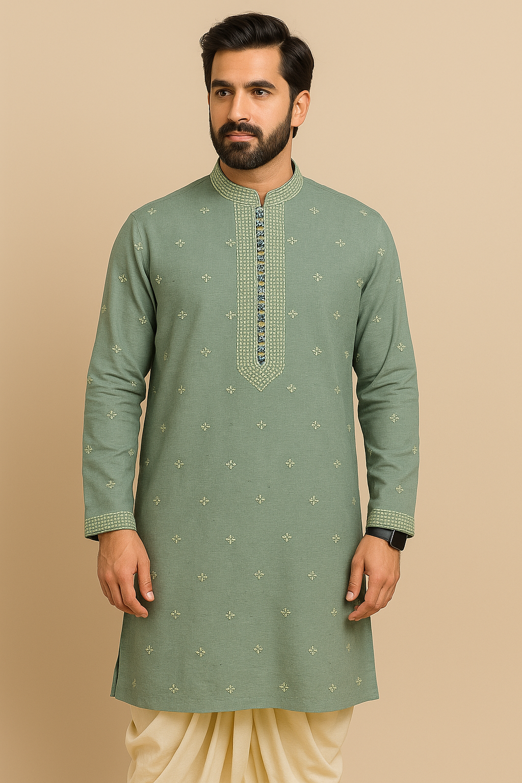Sage Pearl Embroidered Kurta Set
