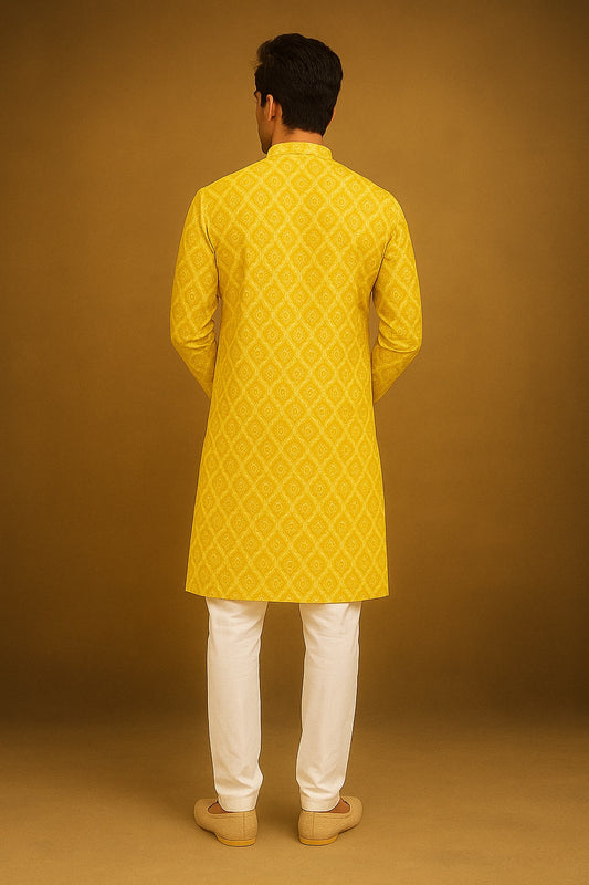 Sunrise Yellow Ikat Kurta Set for Boys 2610