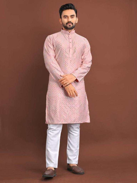 Men's Traditional Satrangi Kurta Pijama Set Premium Work Festive Wear