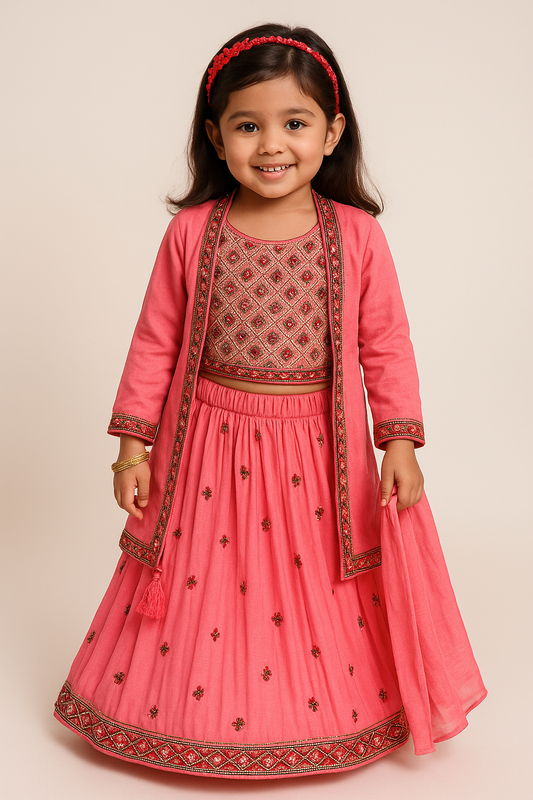 Pink Choli Skirt Set with Jacket - 6762