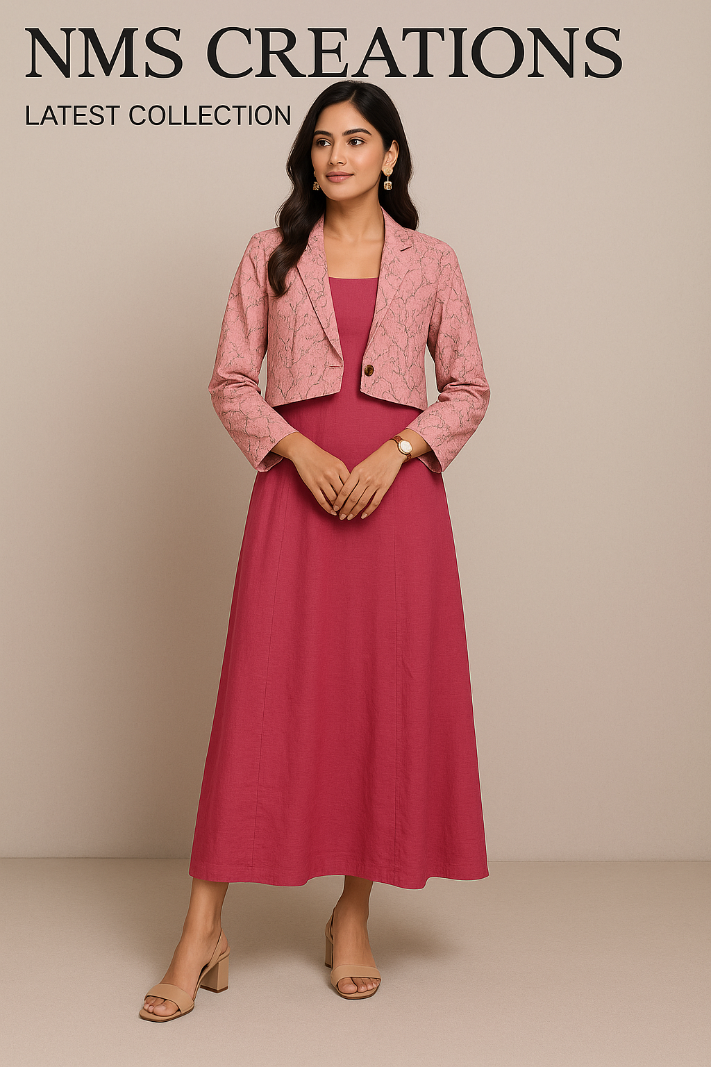Blossom Pink Indo-Western Jacket Dress Set