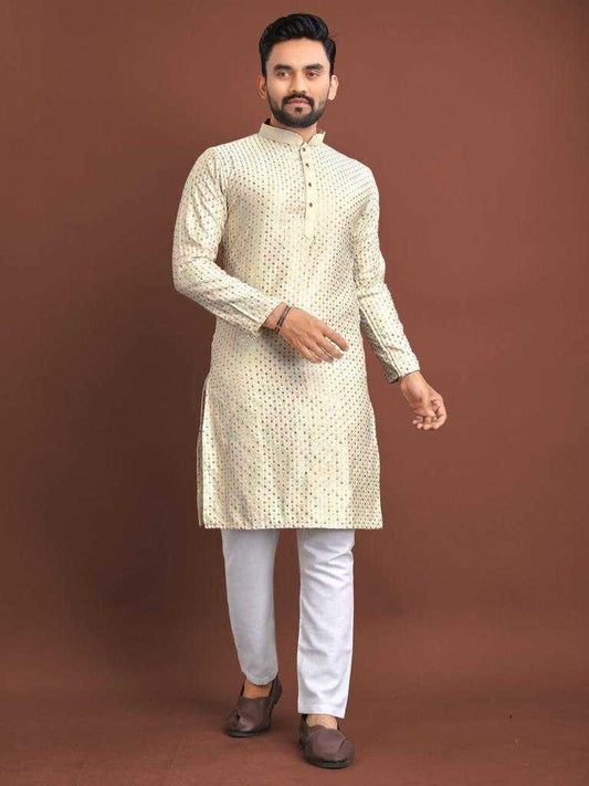 Men's Traditional Satrangi Kurta Pijama Set Premium Work Festive Wear
