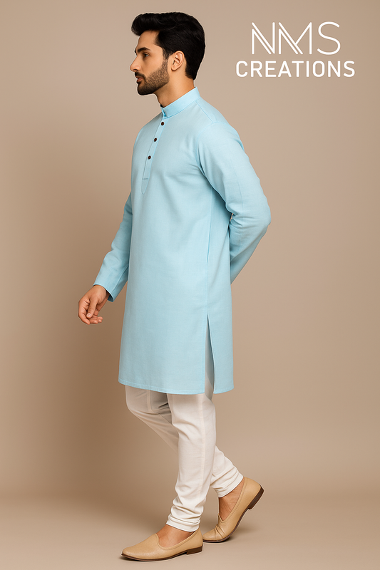 Ice Blue Pure Cotton Kurta – Elegant & Comfortable for Summer and Festive Wear