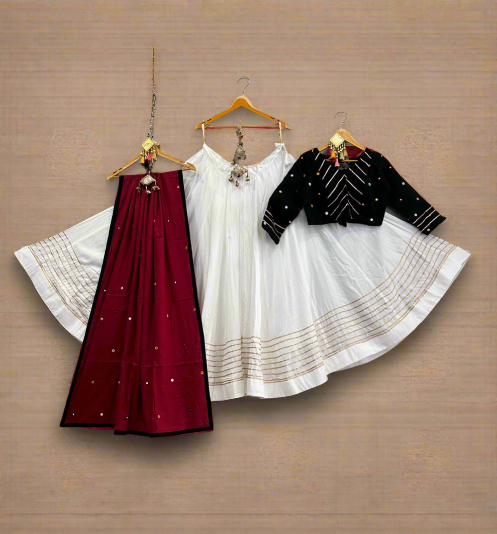 Red, White and black flared Lehanga Choli
