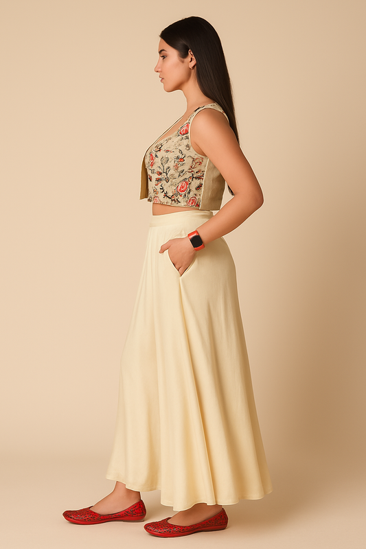 Elegant Beige Indo-Western Embroidered Jacket Set