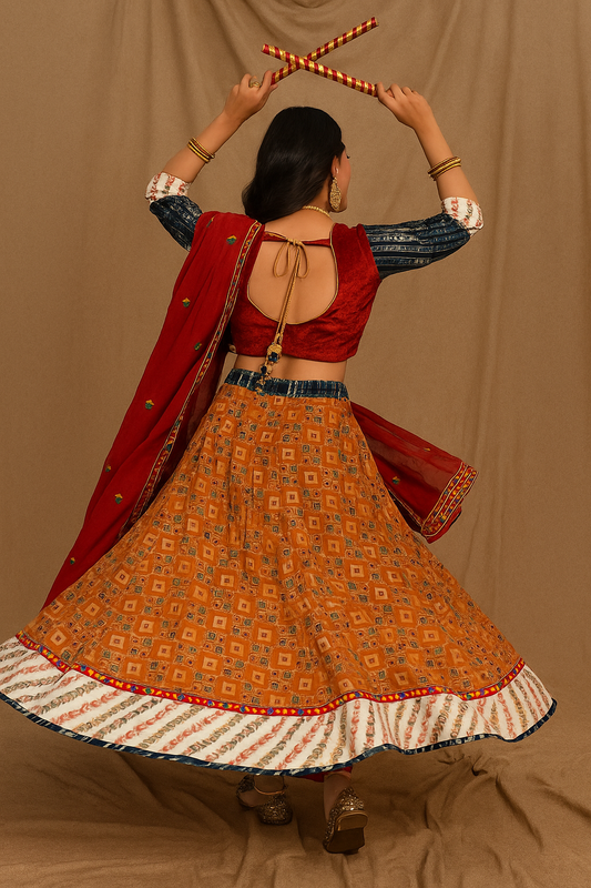 Vibrant Bandhani Fusion Lehenga Set