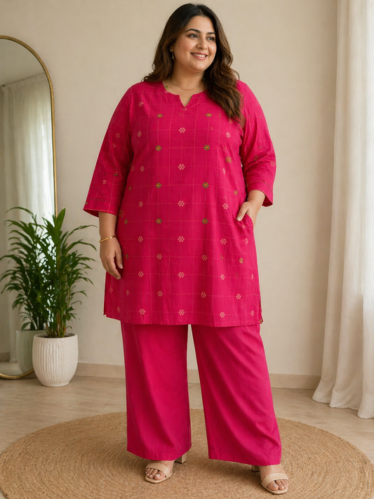 Fuchsia Printed 2 Piece Kurta Set