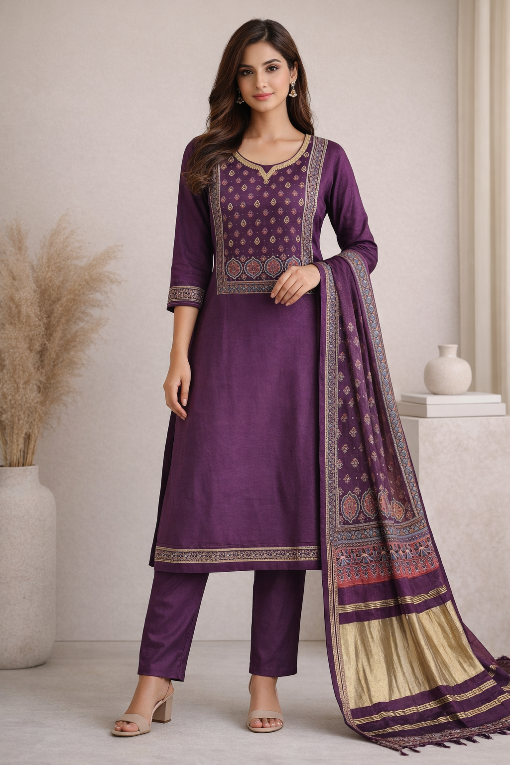 Royal Plum Embroidered Salwar Suit Set