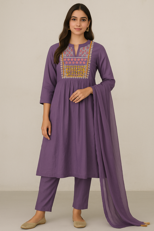 Amethyst Purple Embroidered Anarkali Suit Set