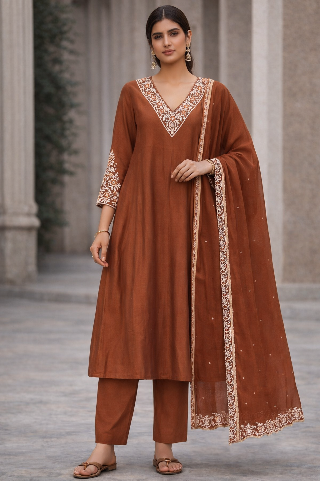 Rust Aura Embroidered Anarkali Kurta Set