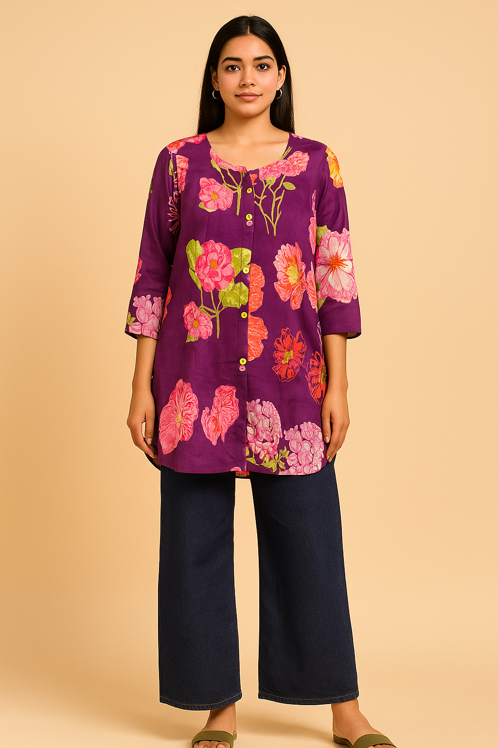 Purple Bloom Floral Kurti