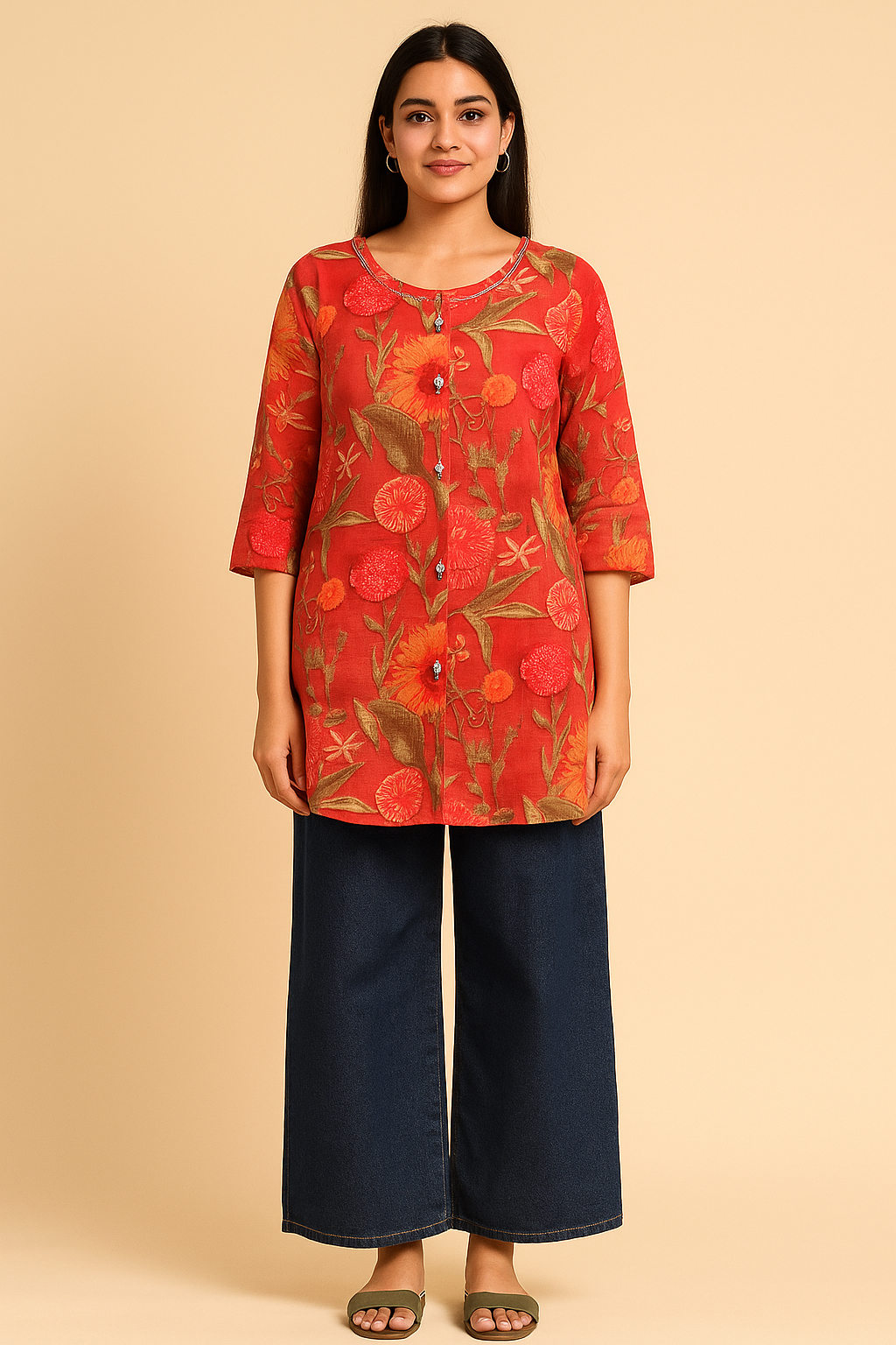 Tangerine Bloom Floral Kurti