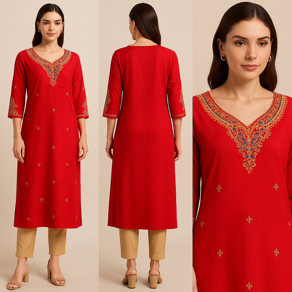 Royal Zari Blossom Embroidered Long Kurta