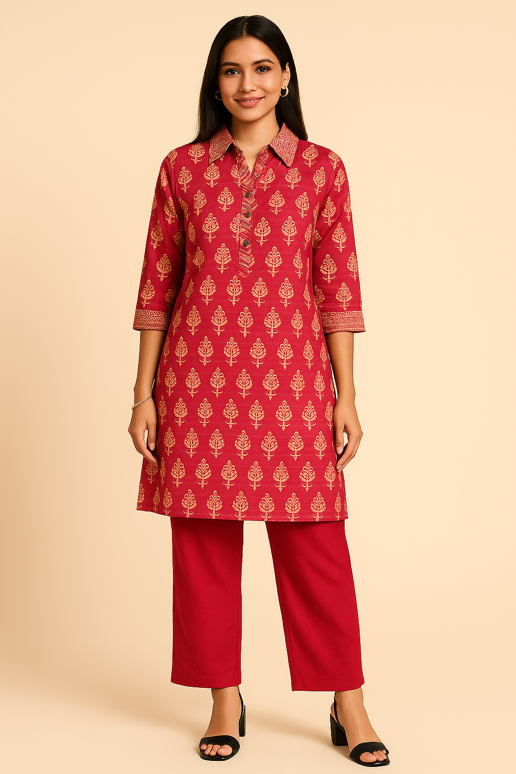 Rosette Pink Vintage Print Kurta Set