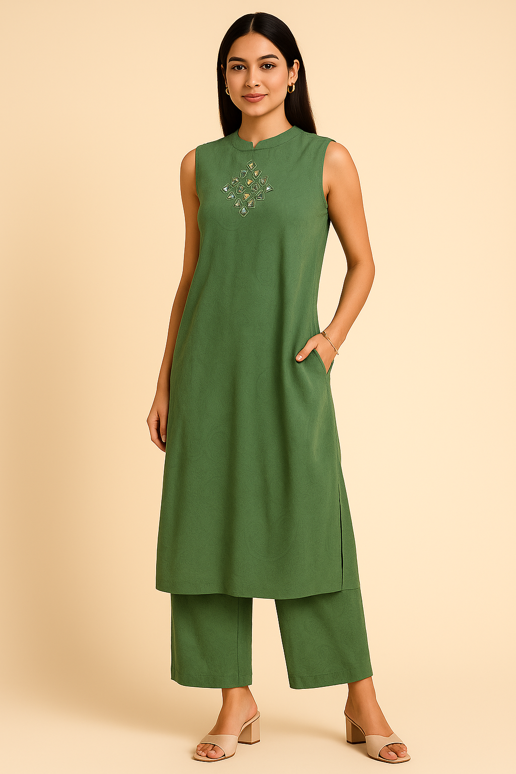 Floral Green Elegant Flow Kurta Set for Women