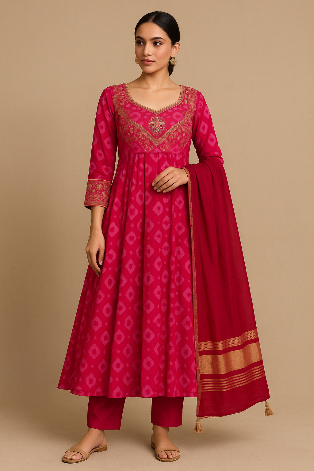 Ruby Ikat Elegance Anarkali Suit Set