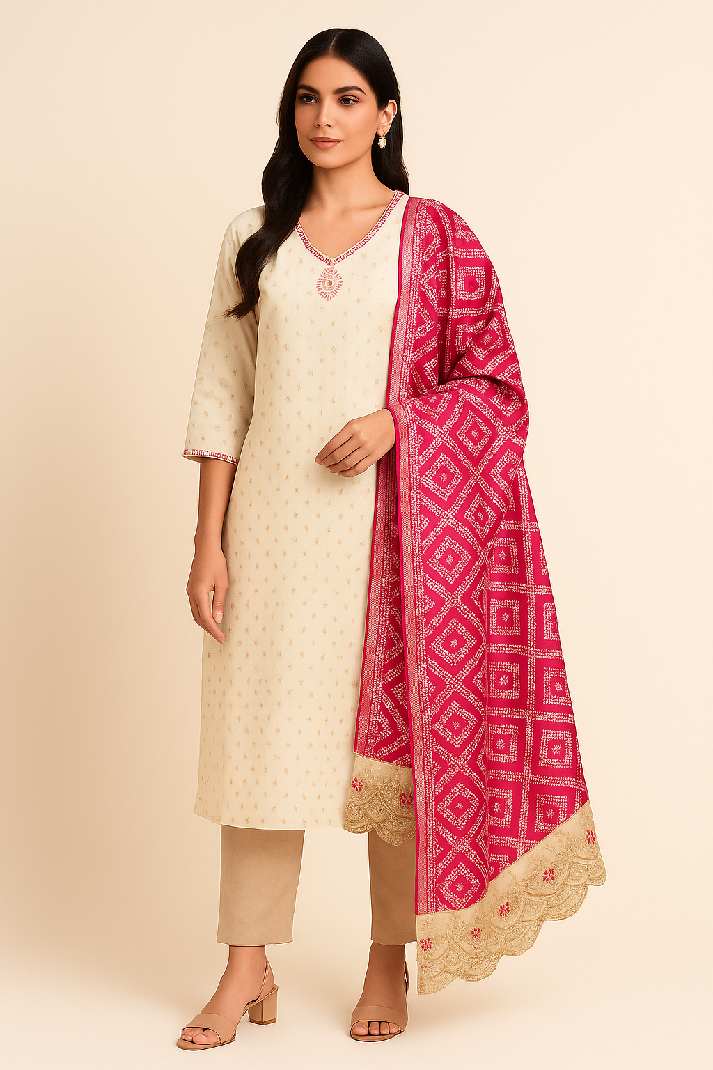 Ivory Gold Ethnic Elegance Embroidered Kurta Set