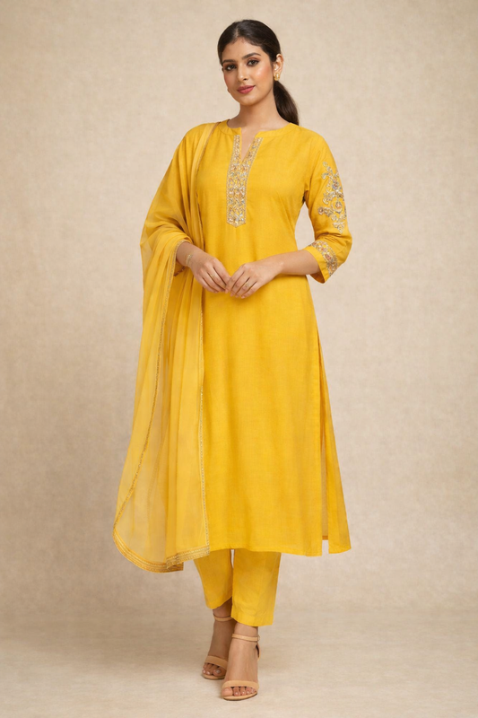 Mustard Glow Kurta Set with Dupatta