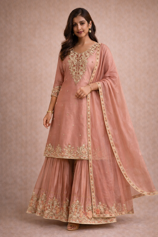 Rosewood Elegance Sharara Set (3-Piece)