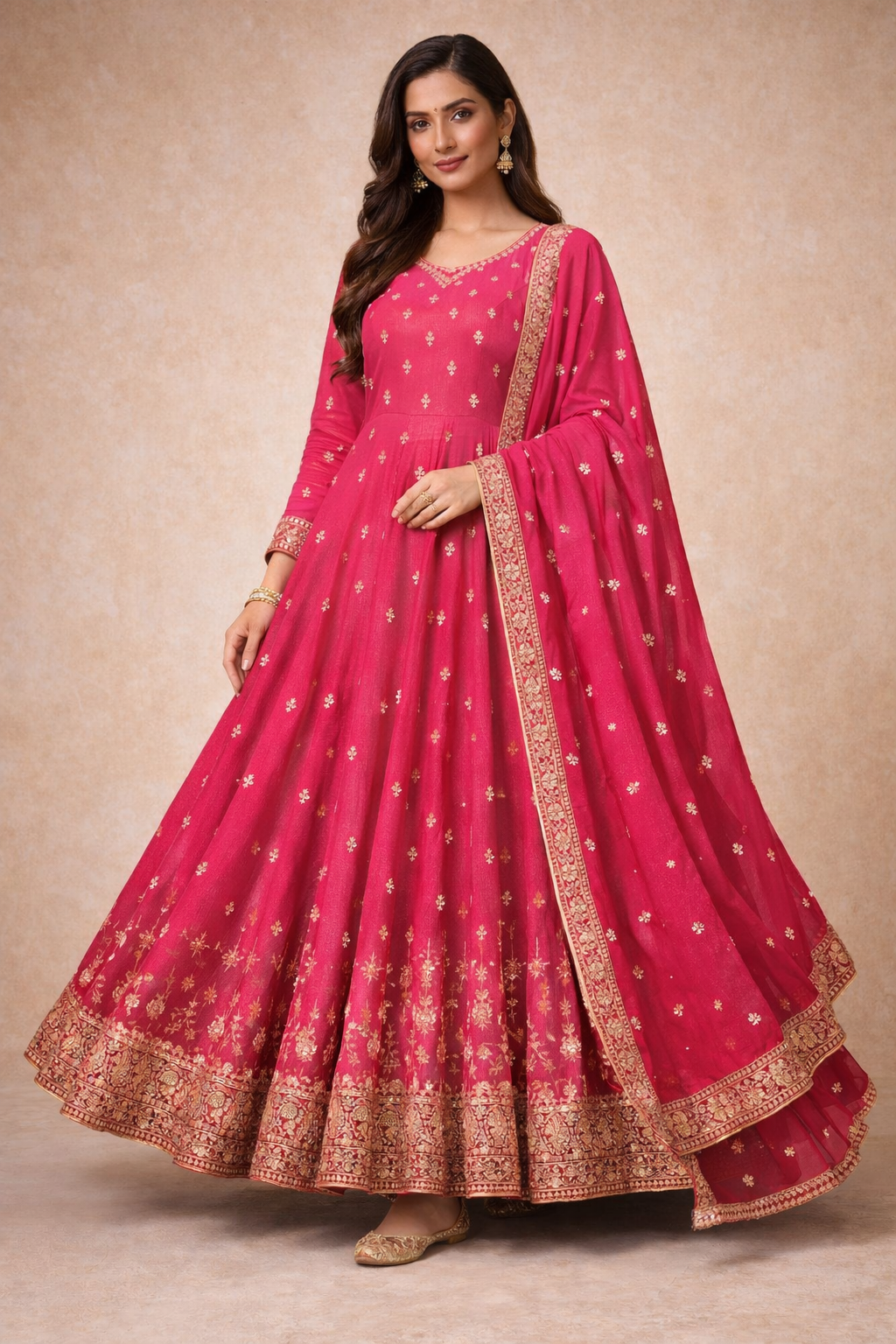 Pink Royal Anarkali Set (2-Piece)