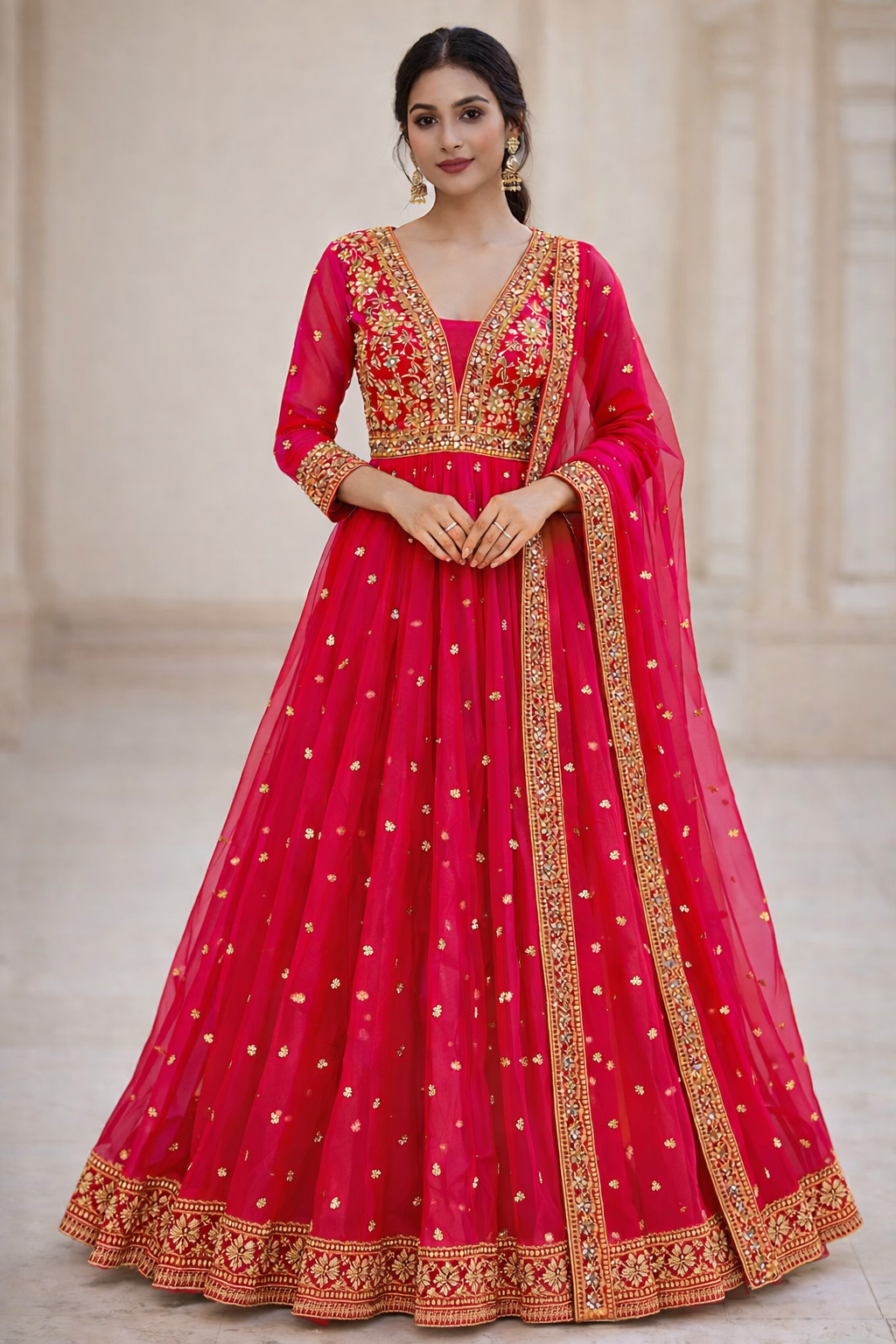 Pink Embellished Anarkali Set (2-Piece)