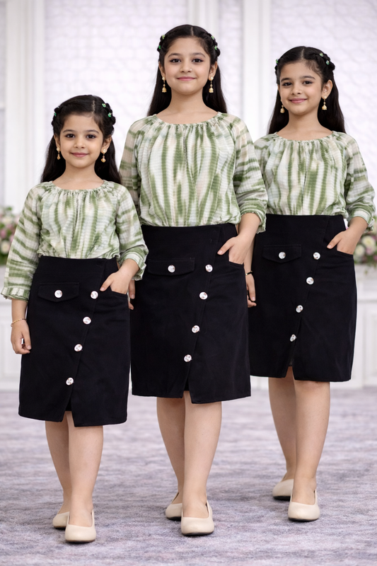 Sage Green Tie-Dye Dress for Girls