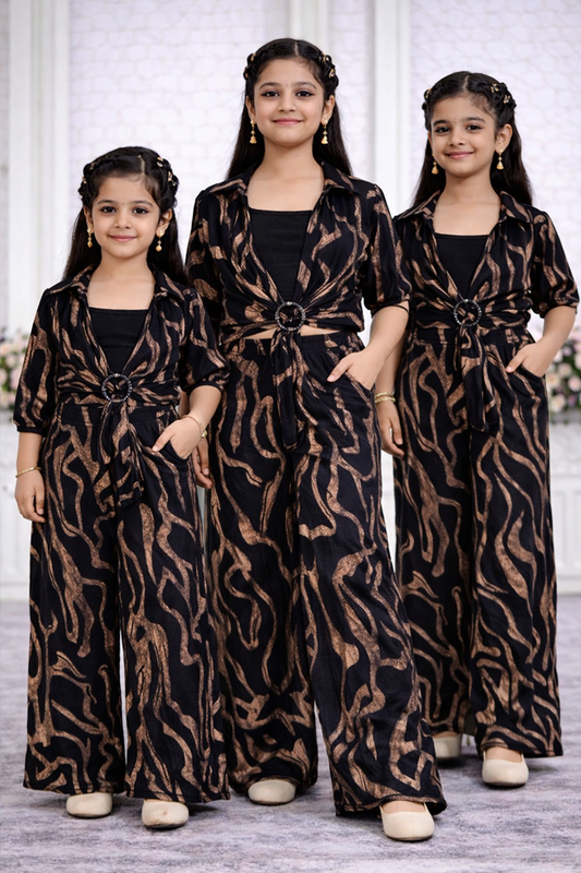 Midnight Black 3-Piece Western Co-Ord Set for Girls