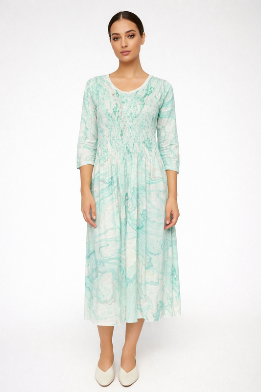 Pastel Green Marble Printed Midi Dress
