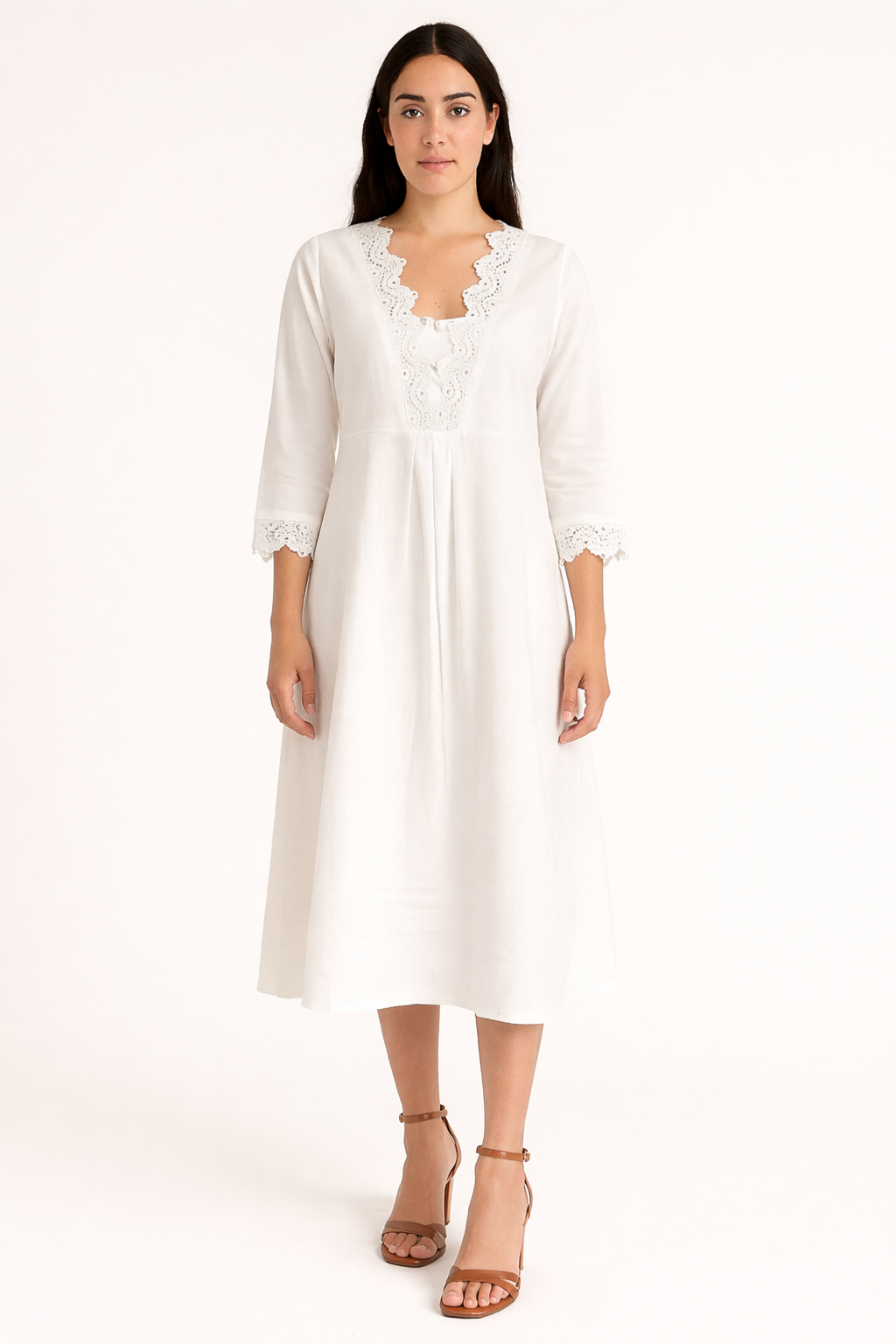 Ivory White Lace Detail Midi Dress
