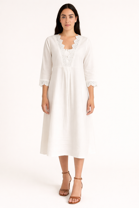 Ivory White Lace Detail Midi Dress