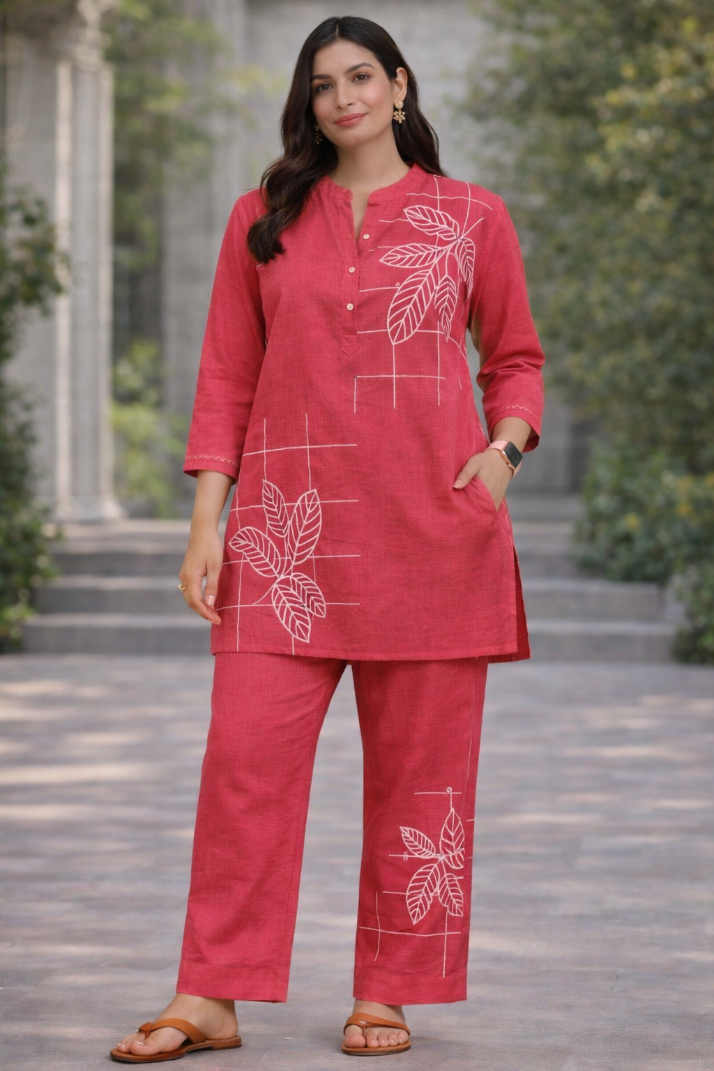 Bright Pink Embroidered Co-Ord Set