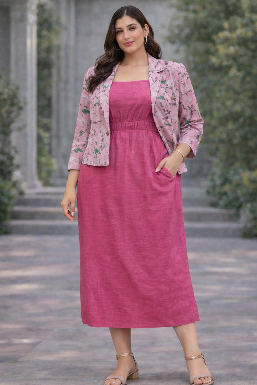 Rose Pink Layered Midi Dress