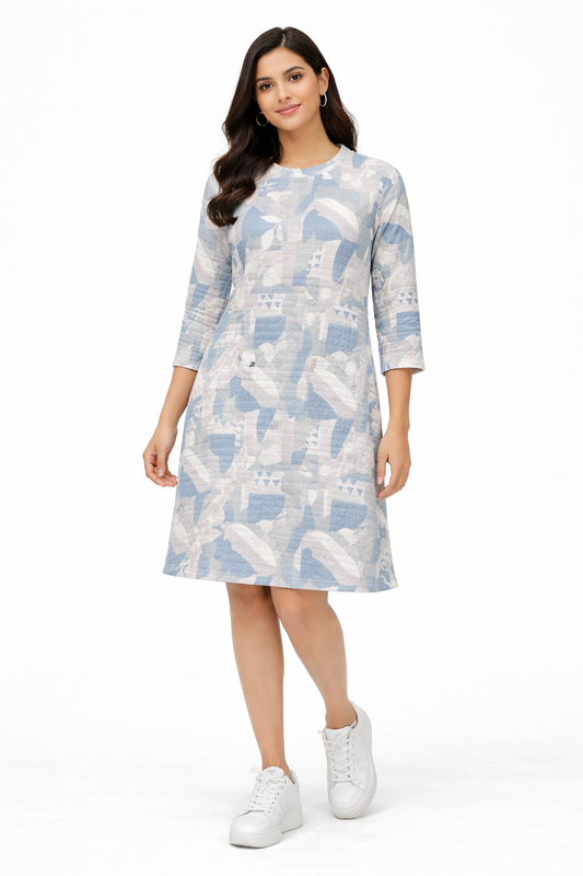 Abstract Blue Print A-Line Midi Dress
