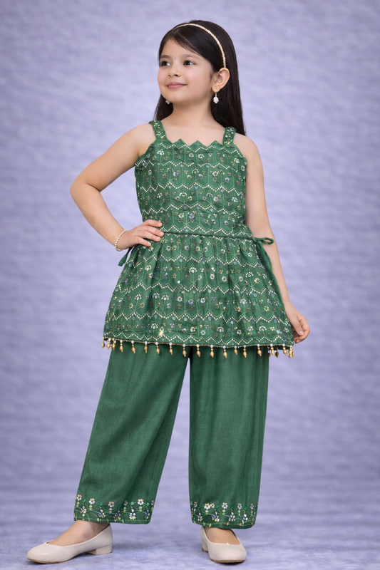 Emerald Green Tunic Set with Inner for Girls
