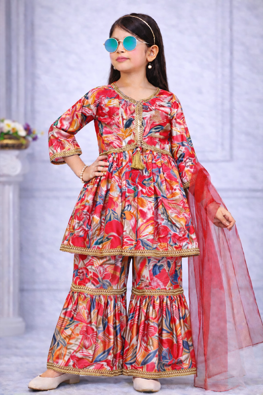 Scarlet Bloom Sharara Suit Set for Girls
