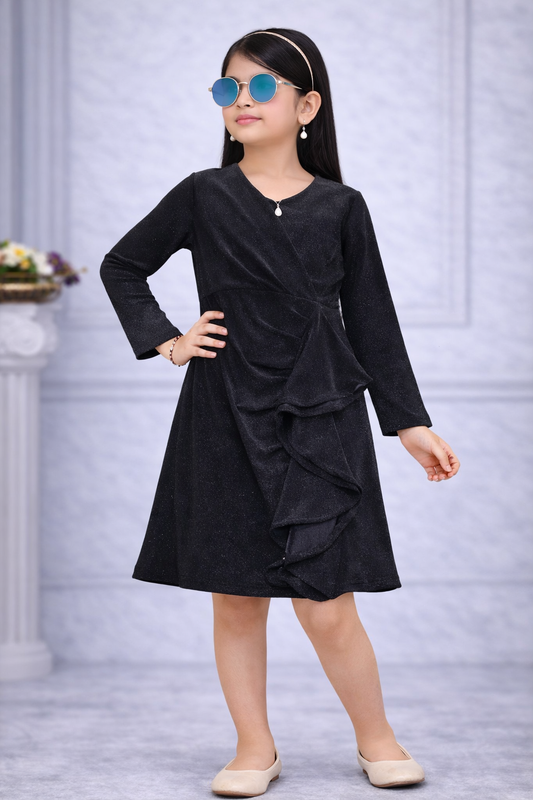 Midnight Black Ruffle Dress for Girls