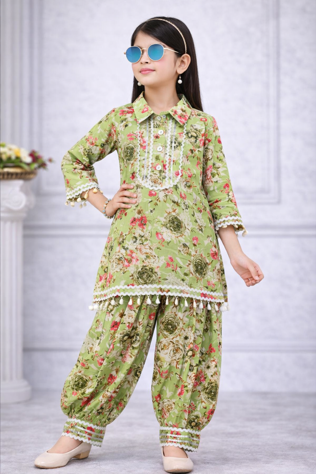 Pistachio Meadow Printed Patiala Set for Girls