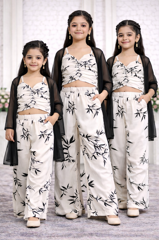 Girls Ivory Bamboo Print 3-Piece Co-ord Set
