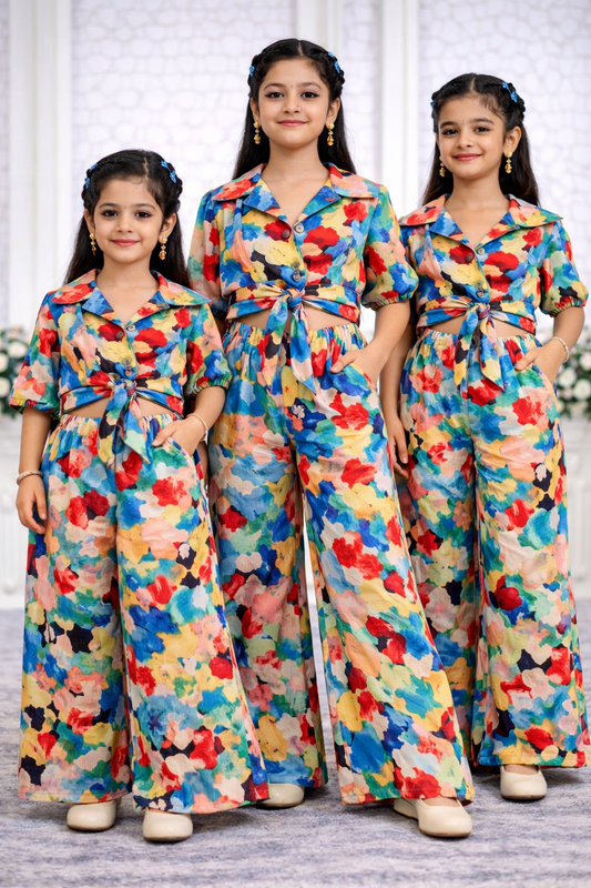 Girls Rainbow Floral 2-Piece Co-ord Set