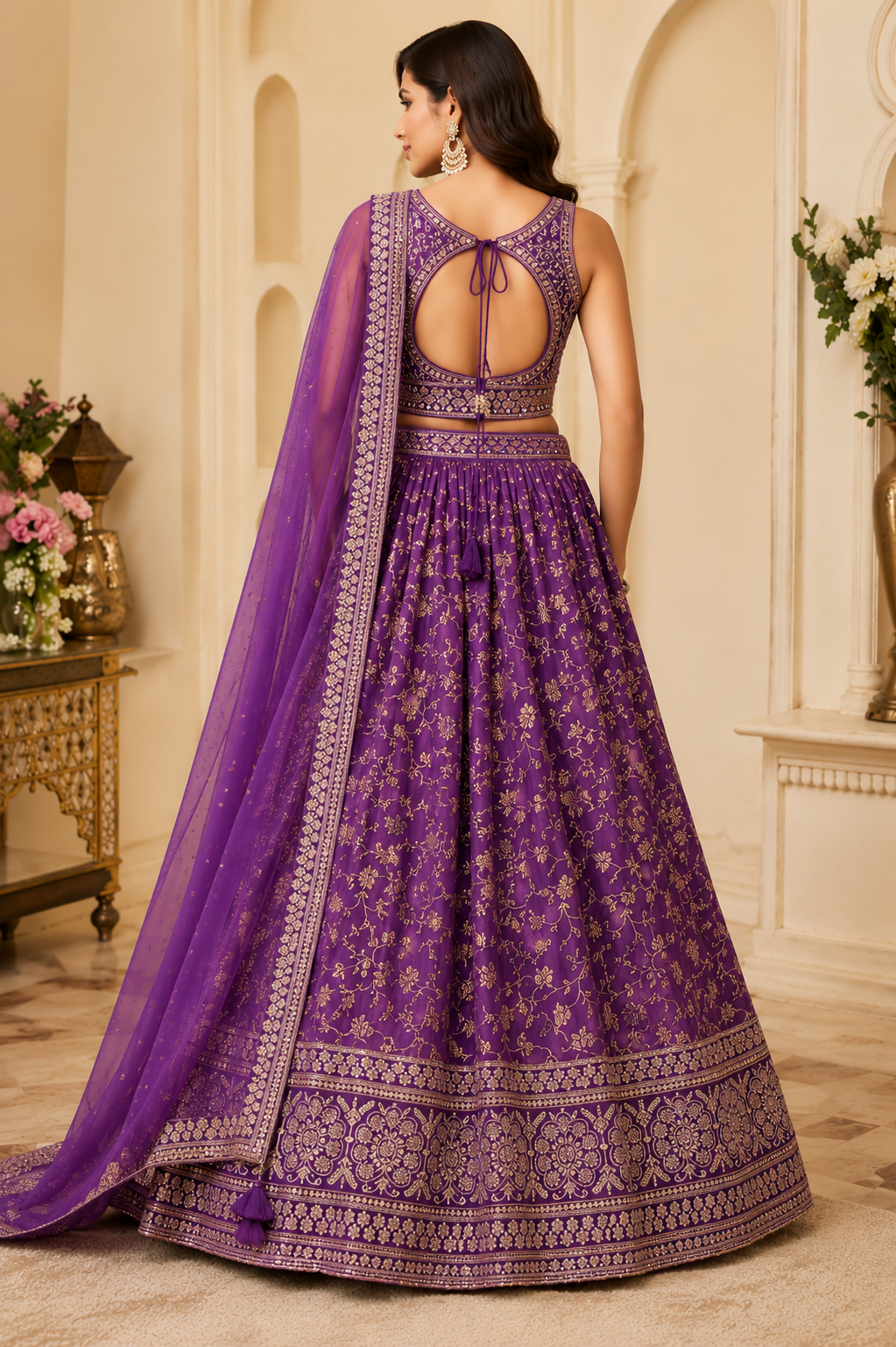 Lavender Floral Embroidered Lehenga Set