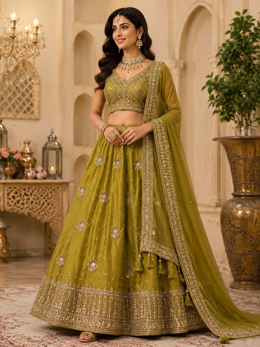 Vintage zari lehenga choli set with dupatta for women