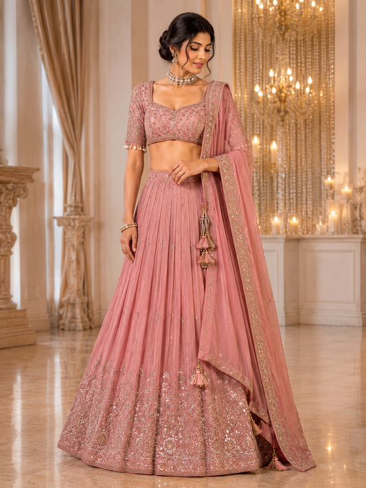 Blush pink Royal Grace embroidered lehenga choli, front view