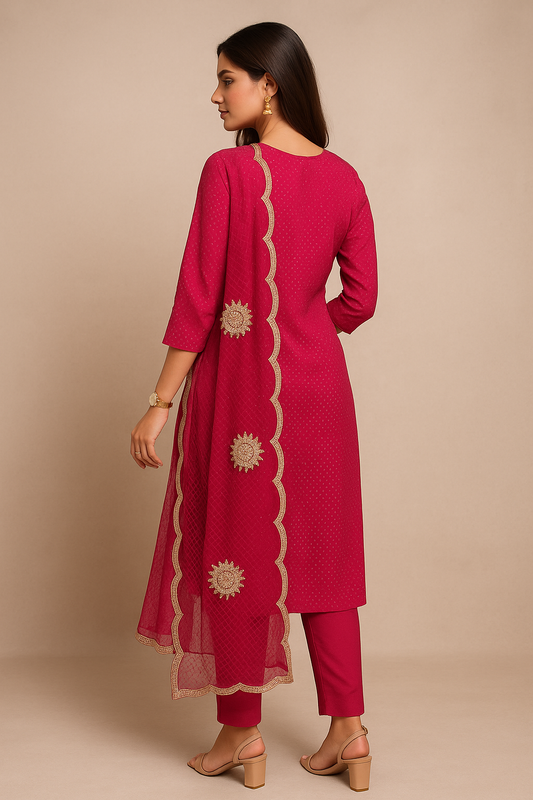 Gulbahar Pink Embroidered Kurta Set with Dupatta