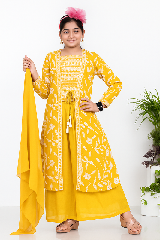Girls Marigold Yellow Embroidered Palazzo Set - 1932
