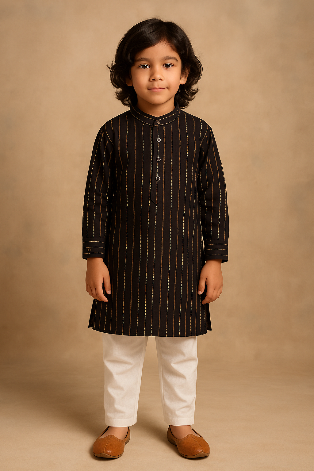 Classic Black Striped Kurta Set 2538