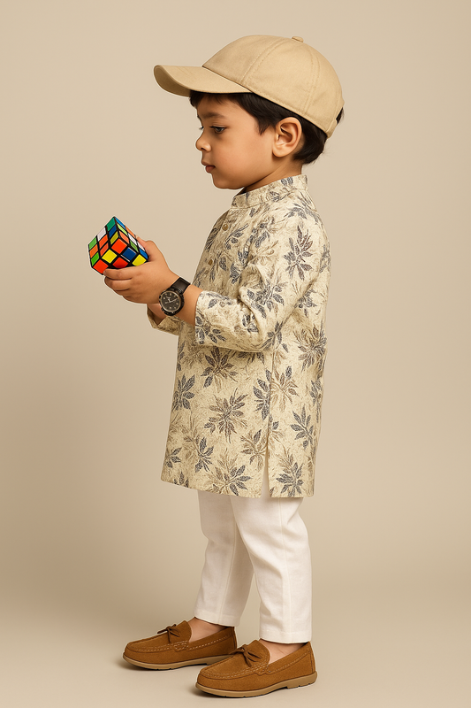 Elegant Leaf Printed Kurta Pajama Set