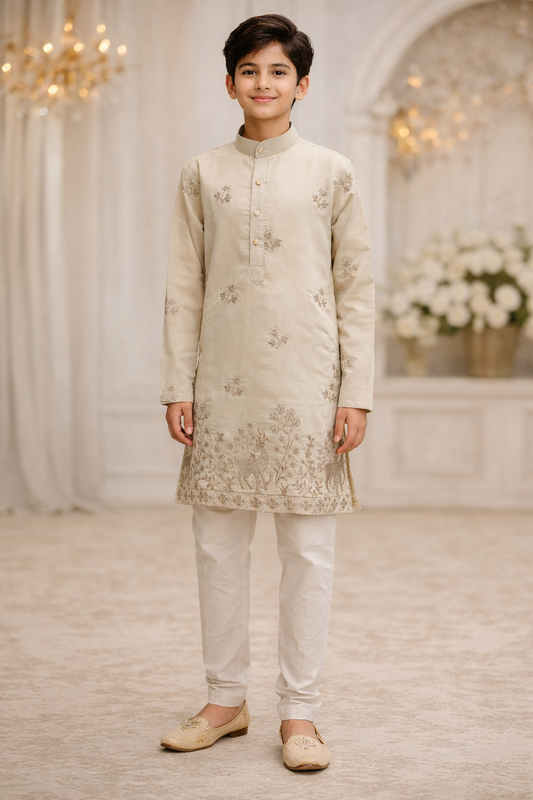 Boys Pista Green Embroidered Kurta Set